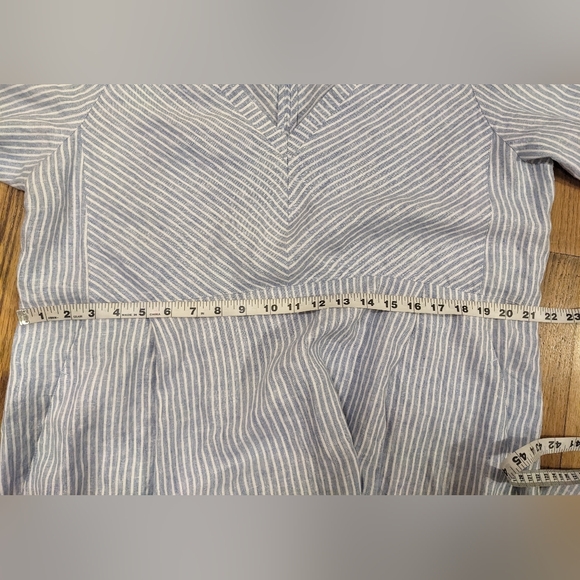 Poetry 100% Linen Blue and White Striped Preppy Modern Beachy Maxi Dress sz 14 - Picture 10 of 10
